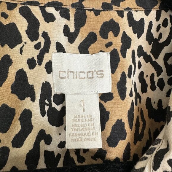 Chico’s Non Iron Animal Print 3/4 Sleeve Tie Front Button Up Top Size 1 / M - Picture 2 of 8